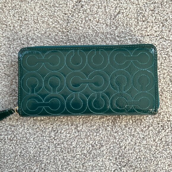 Coach Dark Turquoise Quilted Logo Zip Around Accordion Wallet - Picture 3 of 9